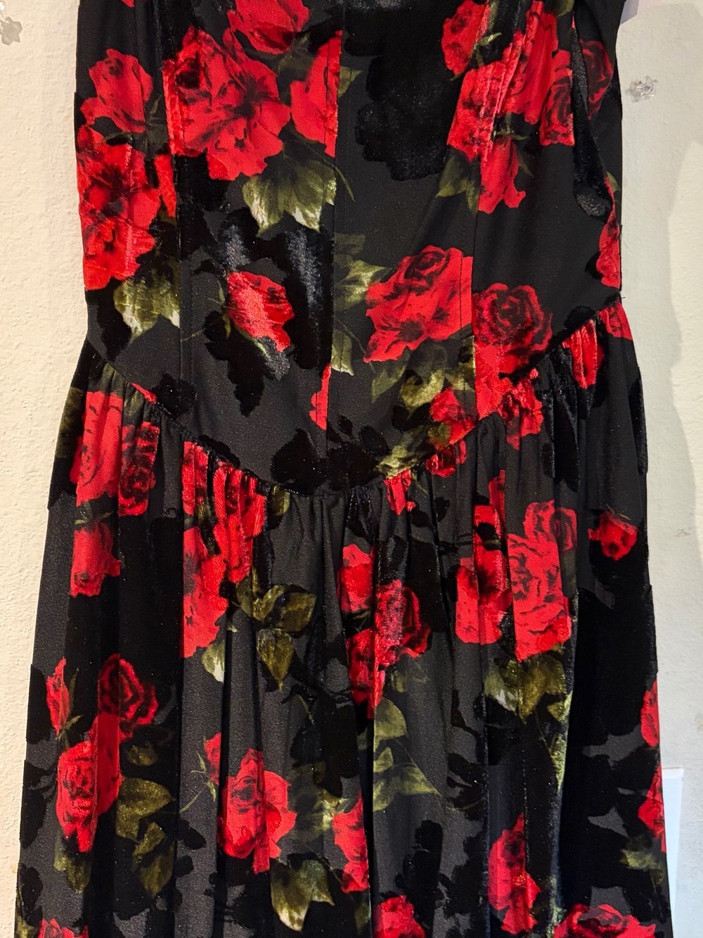 Women’s Black A-Line Skirt with Red Rose Print